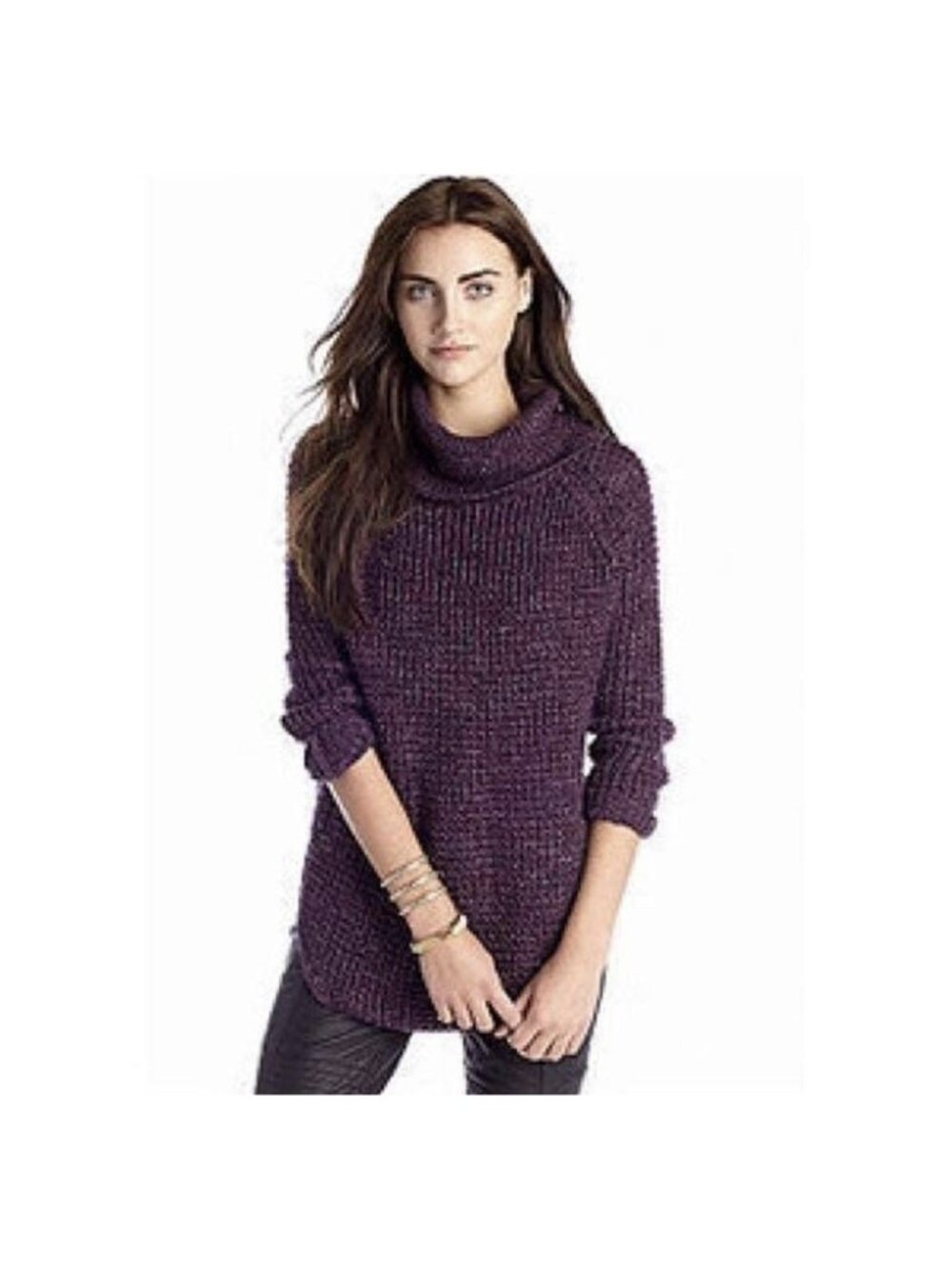 Free People Chunky Sweater Women’s Size M Purple 20% Wool Cowl Neck Oversized